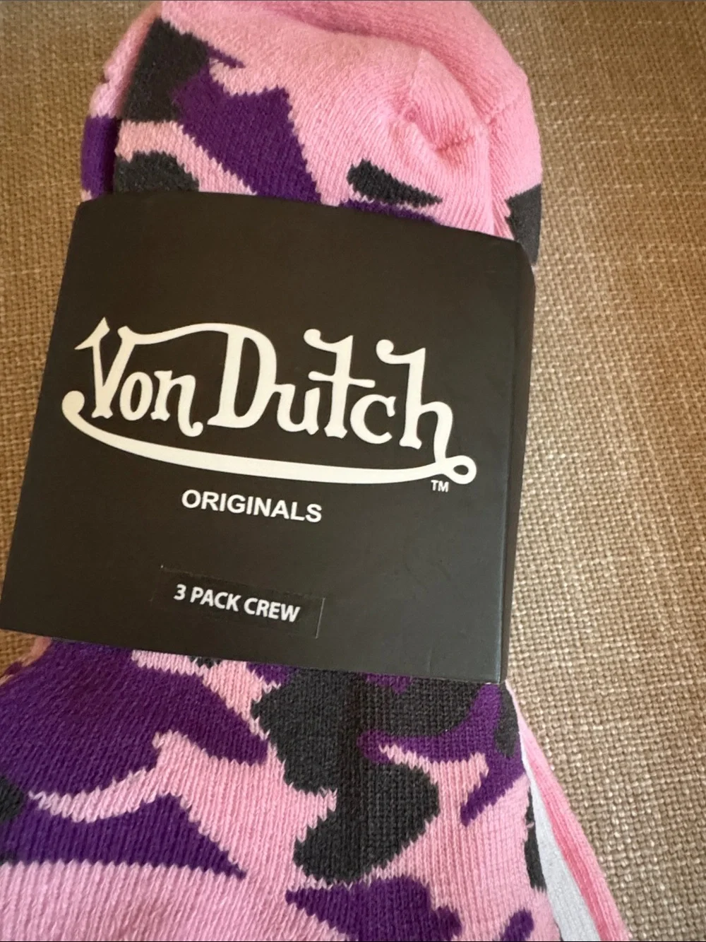 Women’s Von Dutch Pink & Purple Camo Crew Socks (3 pairs).